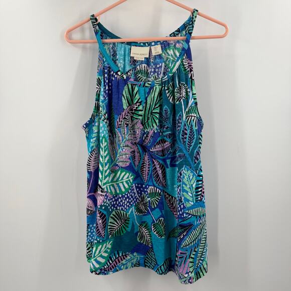Cynthia Rowley Tank Top Size Large 100% Linen Tropical Leaf Print Summer Halter - Picture 9 of 9